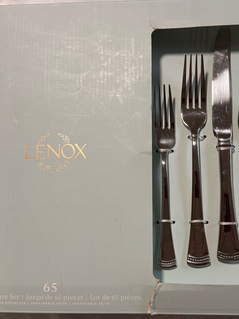 Lenox Polished Silver Stainless Steel Flatware Set - Beaded Handle